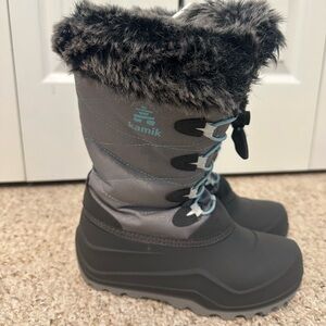 Kamik Kids Boots in Gray and Black with Blue Accents